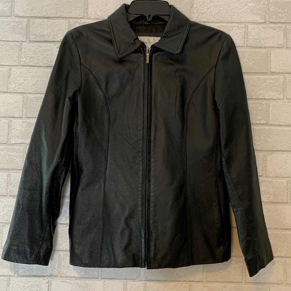 Worthington Black Genuine Leather Full Zip Jacket